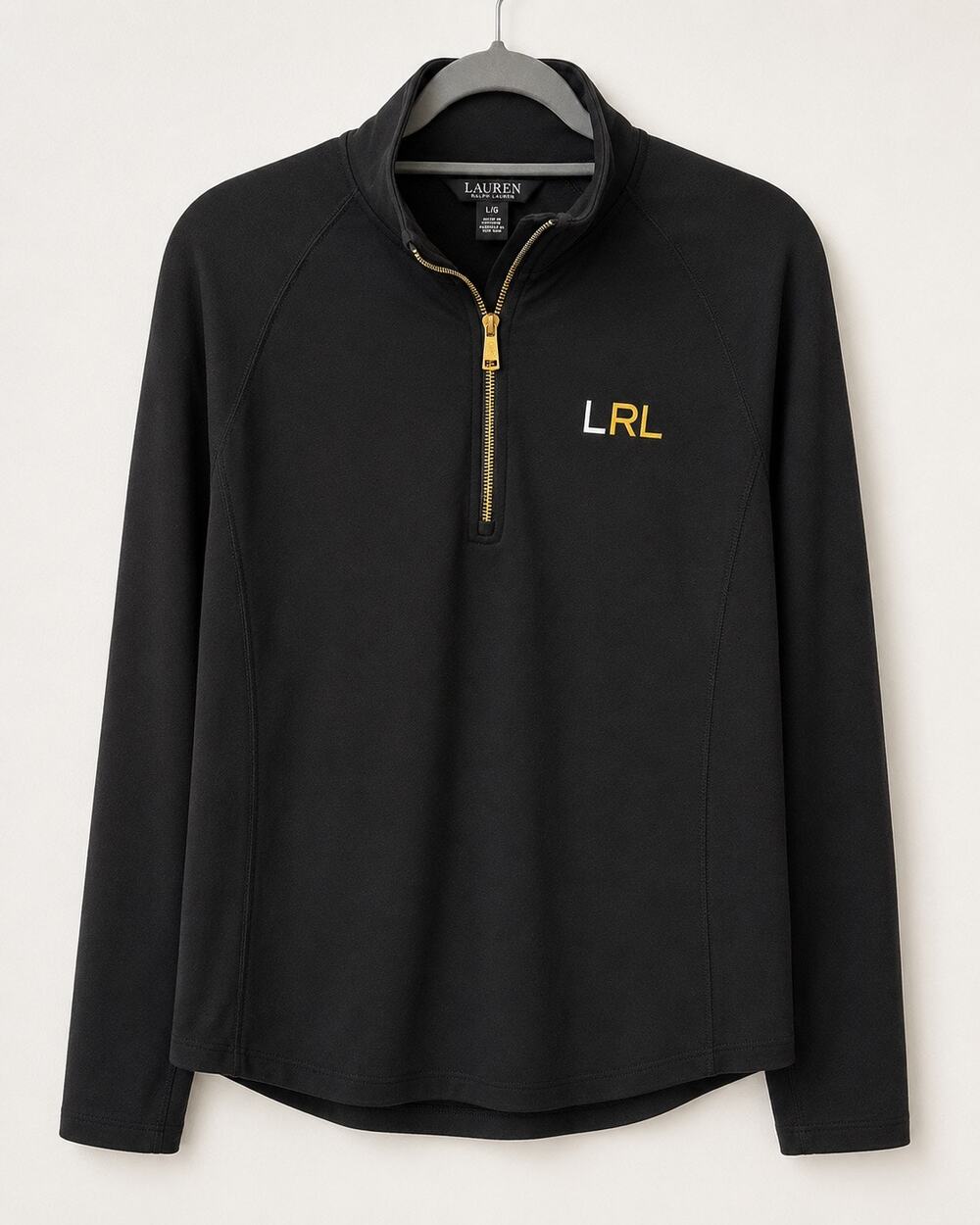 Lauren Ralph Lauren LRL Black Quarter Zip Logo Sleeve Preppy Athleisure L